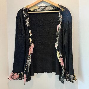 Lillie Rubin Womens Cardigan Size XL Floral Crystal Sequin Long Sleeve Black